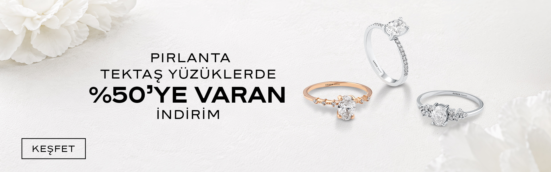 Pırlanta Tektaş Yüzüklerde 50ye Varan İndirim
