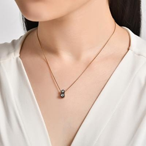 Elmas Çift Taş Kolye